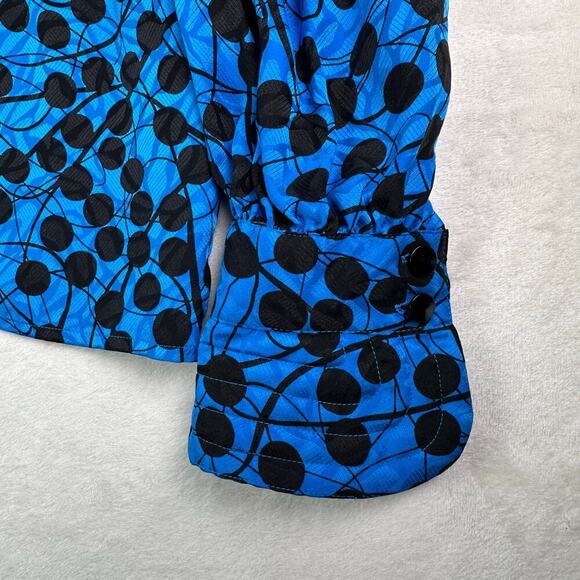 Adrianna Papell Vintage 100% Silk Blue Black Polka Dot Long Sleeve Blouse Size 8 - Picture 9 of 16